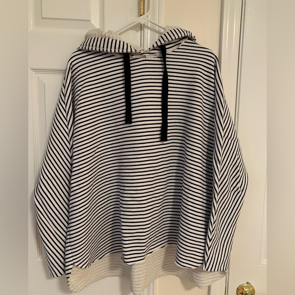 Frank & Eileen Kane Capelet Hoodie Stripe Triple Fleece Navy Blue White Medium